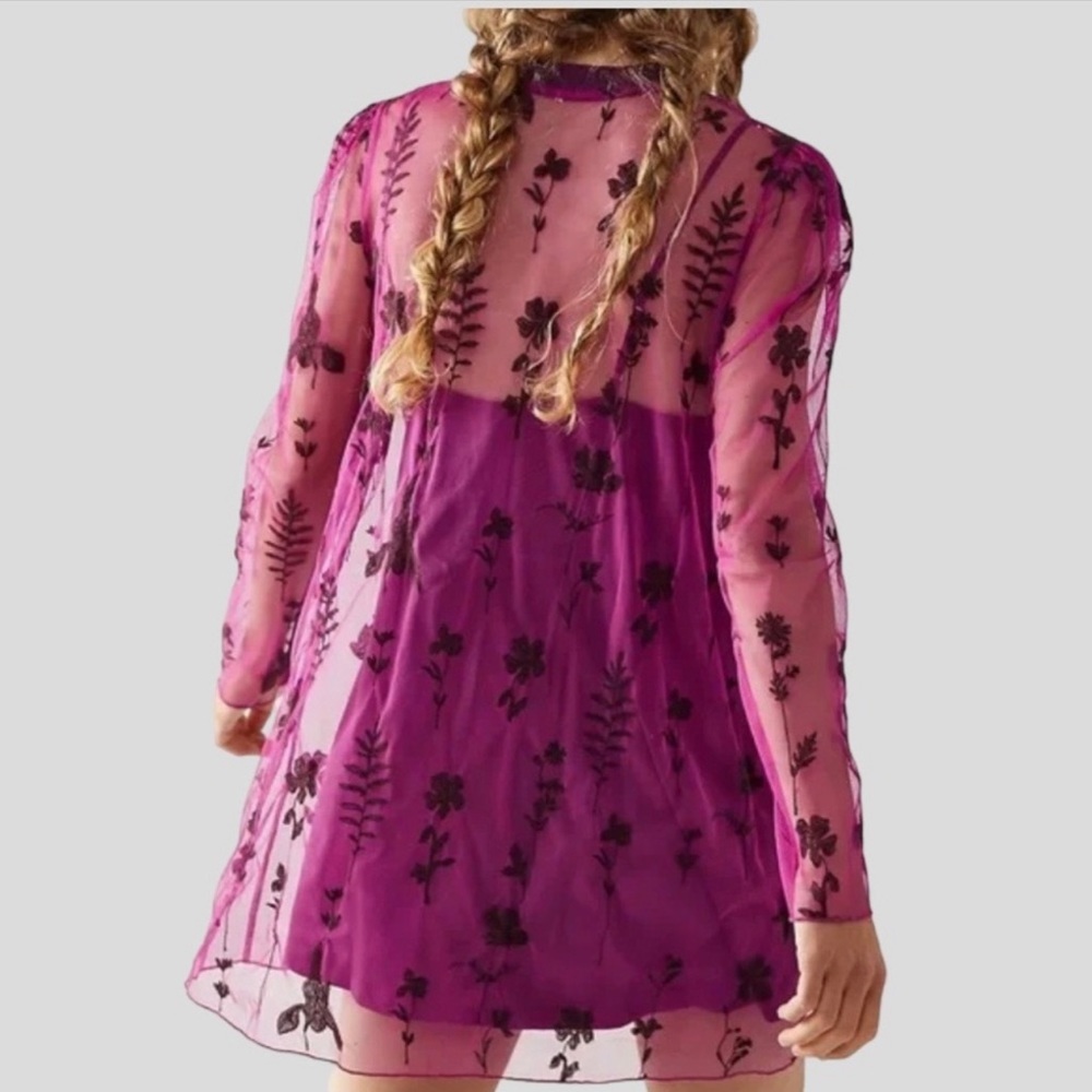 Free People Cecelia Fuchsia Sheer Mini Dress Size X-Small - Picture 3 of 9